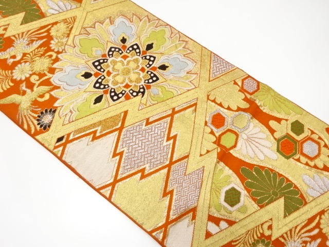 JAPANESE KIMONO / ANTIQUE FUKURO OBI / SILK / WOVEN FLORAL CREST